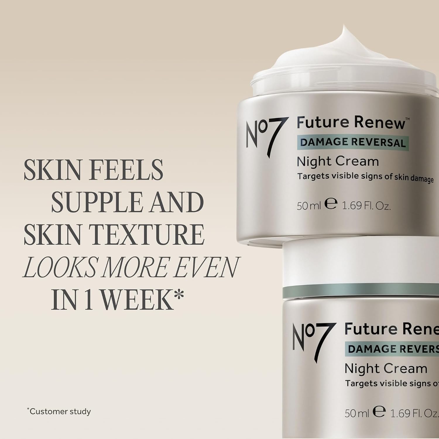 No7 Future Renew Damage Reversal Night Cream - Anti Aging Face Moisturizer - Infused With Peptide Technology To Reverse Visible Signs Of Damage - Skin Barrier Repair For Dry Skin (1.69 Oz)