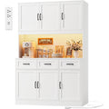 Hostack Kitchen Pantry Storage Cabinet, Tall Kitchen Hutch Cabinet, White | 47"W Food Pantry Cabinet With Smart Led / Charging Station / Countertop / 3 Large Drawers, 72"H Storage Hutch For Dining Room