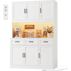 Hostack Kitchen Pantry Storage Cabinet, Tall Kitchen Hutch Cabinet, White | 47"W Food Pantry Cabinet With Smart Led / Charging Station / Countertop / 3 Large Drawers, 72"H Storage Hutch For Dining Room