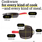 Lodge Square Cast Iron Grill Pan 10.5 Inches - Pre-Seasoned Square Skillet - Ridged Burger Grill Pan - Even Heat Distribution - Pfas-Free Non-Toxic Cookware