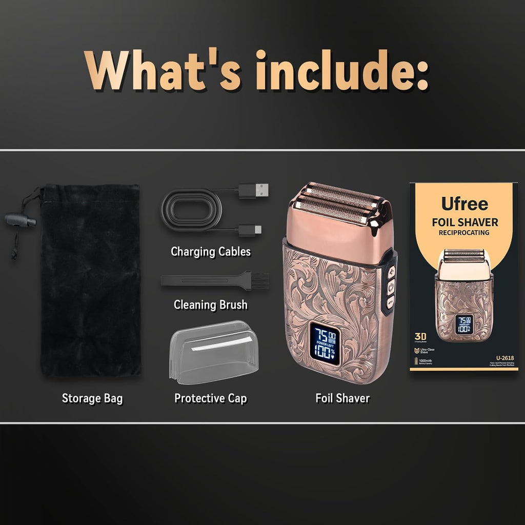 Ufree Close Shave Electric Foil Shavers for Men, 3-Speed Electric Razor, Bald Head Shavers, Face Shaving Beard Trimmer with LCD Display, Gifts for Men