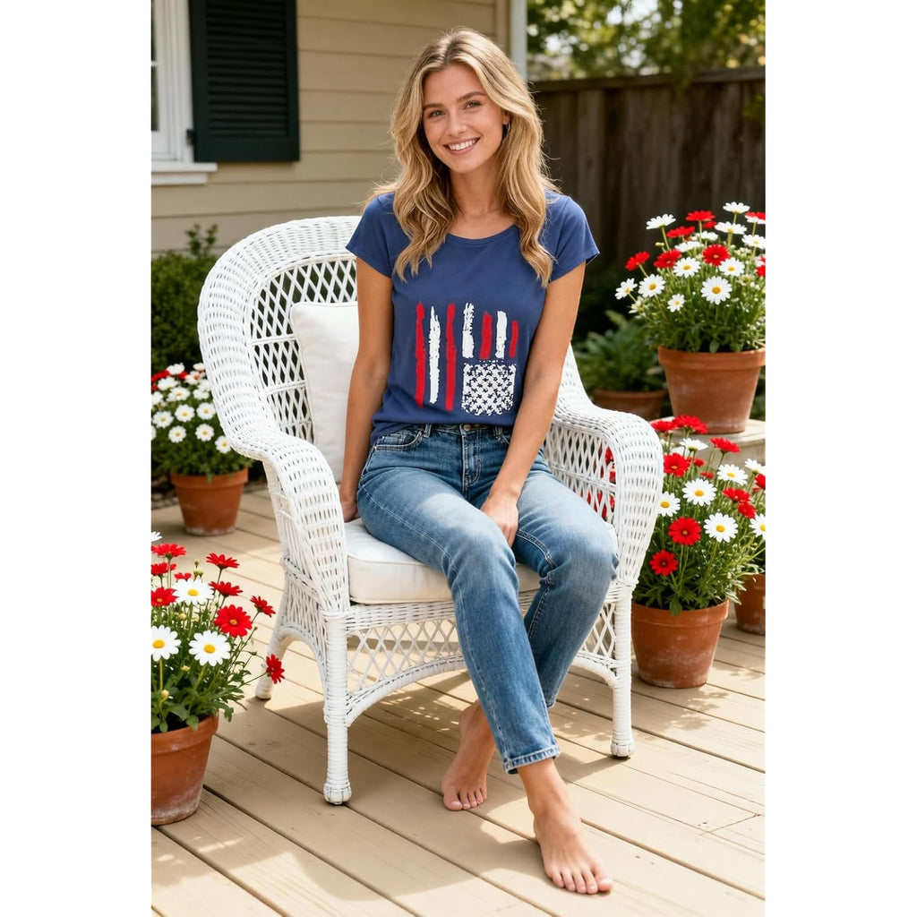 Women's Floral T-Shirts Graphic Loose Tees Sunflower Graphic Summer Short Sleeve Boho Casual Tops Flag-b