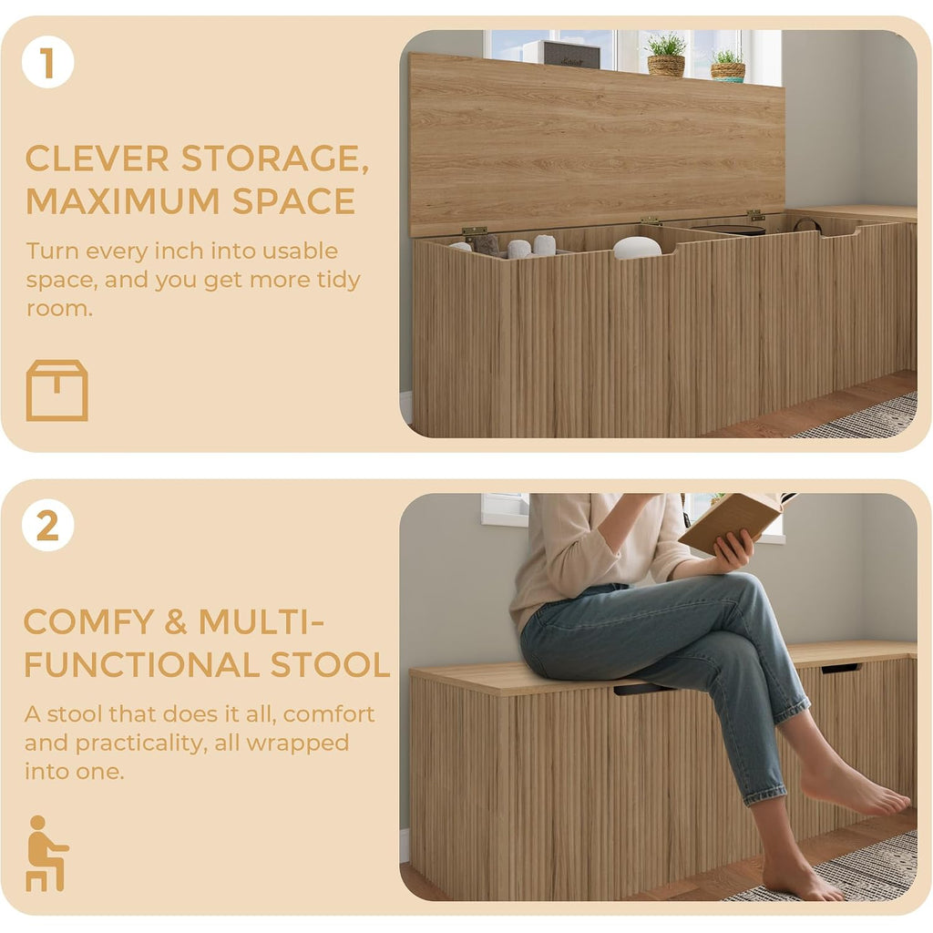 L-Shape Storage Bench With Cushion, Backless Corner Dining Bench, Kitchen Dining Nook Bench With Hidden Storage For Dining Room, Kitchen, Entryway (Natural Wood)