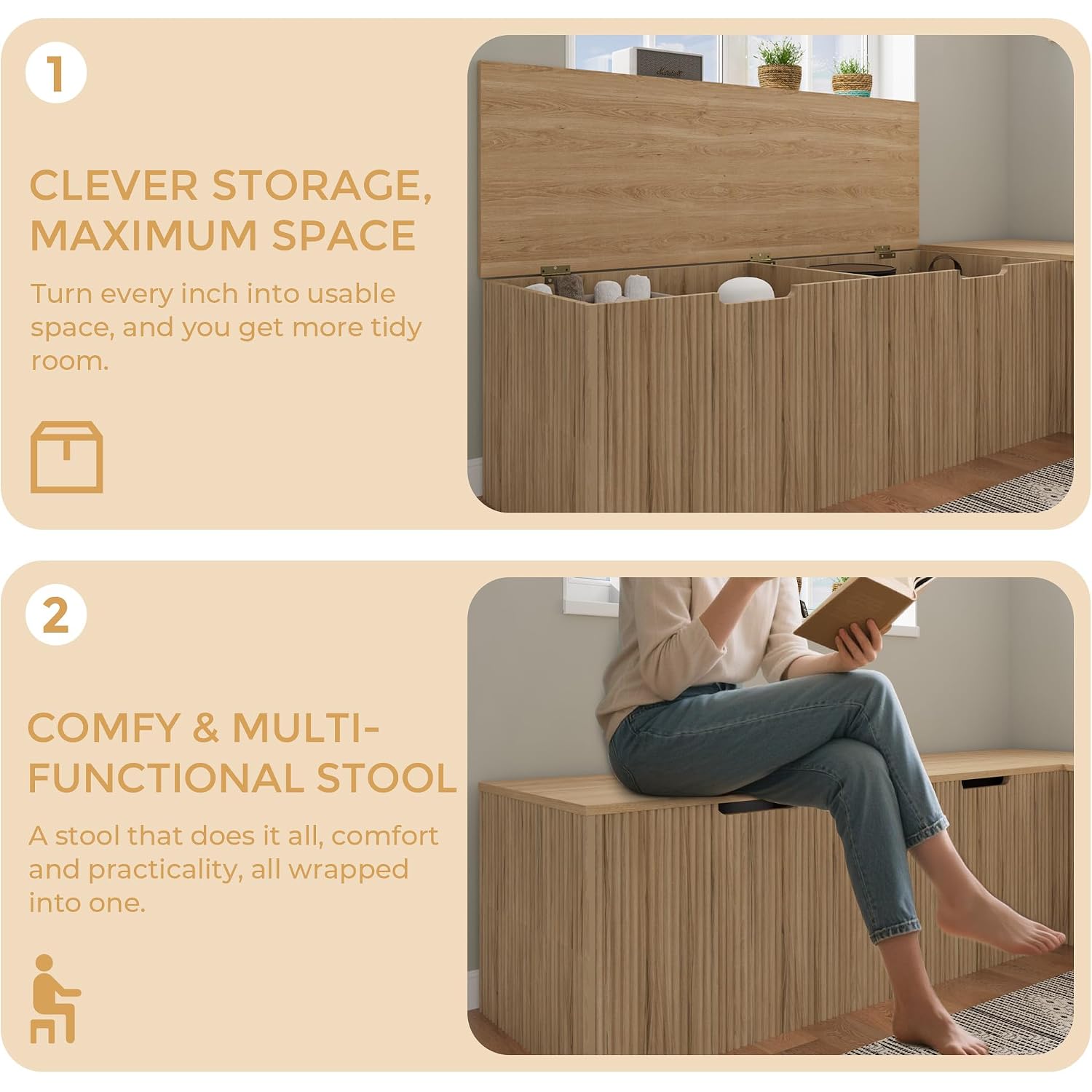 L-Shape Storage Bench With Cushion, Backless Corner Dining Bench, Kitchen Dining Nook Bench With Hidden Storage For Dining Room, Kitchen, Entryway (Natural Wood)