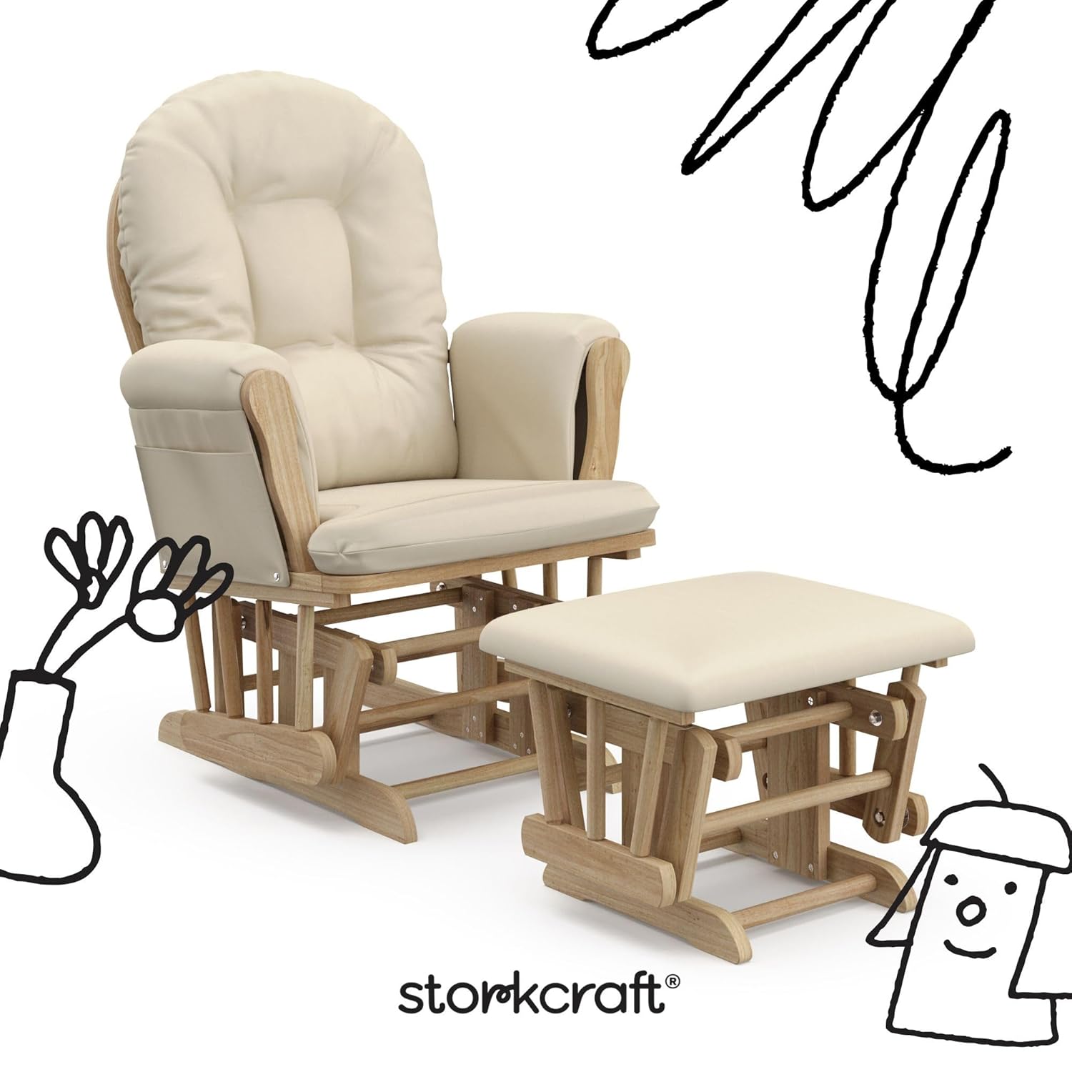 Storkcraft Premium Hoop Glider & Ottoman (Natural/Beige) — Greenguard Gold Certified Nursery Glider, Solid Wood Craftsmanship, Smooth-Gliding Nursery Chair And Ottoman, Award-Winning