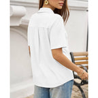 Unclecat Womens Polo Shirts Short Sleeve V Neck Business Casual Collared Tops Summer Dressy Blouses