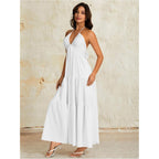 Oyoangle Women'S Summer Beach Halter Sundress Formal Wedding Guest Dress Backless Flowy Vacation Boho Maxi Dresses