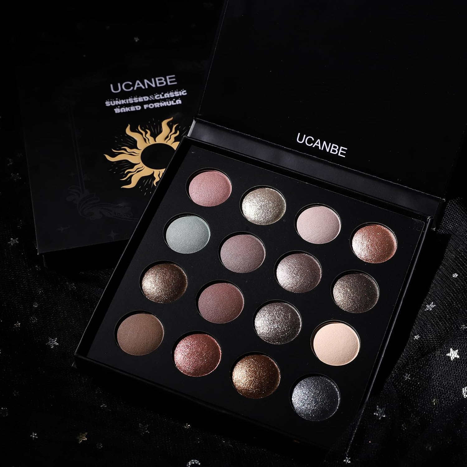 Ucanbe Baked Eyeshadow Makeup Palette With Hidden Gems, 16 Colors Nude Eye Shadow With Matte Glitter Metallic Shimmer, Highly Pigmented Long Lasting Make Up Pallet