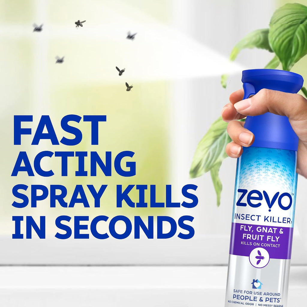 Zevo Flying Insect Killer Spray - Fruit Fly, Gnat, Fly & Mosquito Bug Spray For Home Use With Rosemary & Cornmint Oil - Indoor & Outdoor Use (3 Bottles)