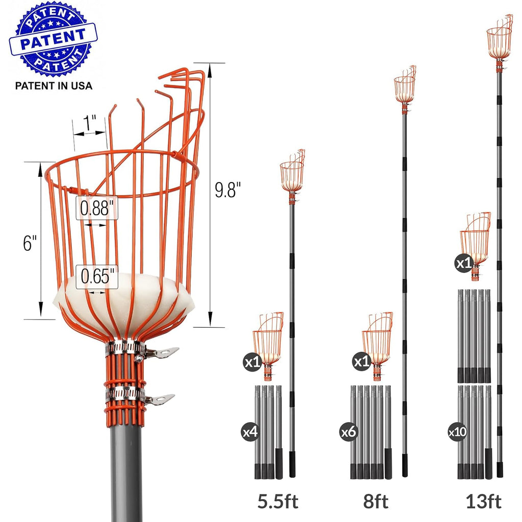 Walensee 13Ft Fruit Picker Pole With Basket, 35-158 Inch Adjustable Mango Picker Tool, Stainless Steel Telescoping Cherry Picker For Tree, Apple Pear Lemon Orange Avocado Picking
