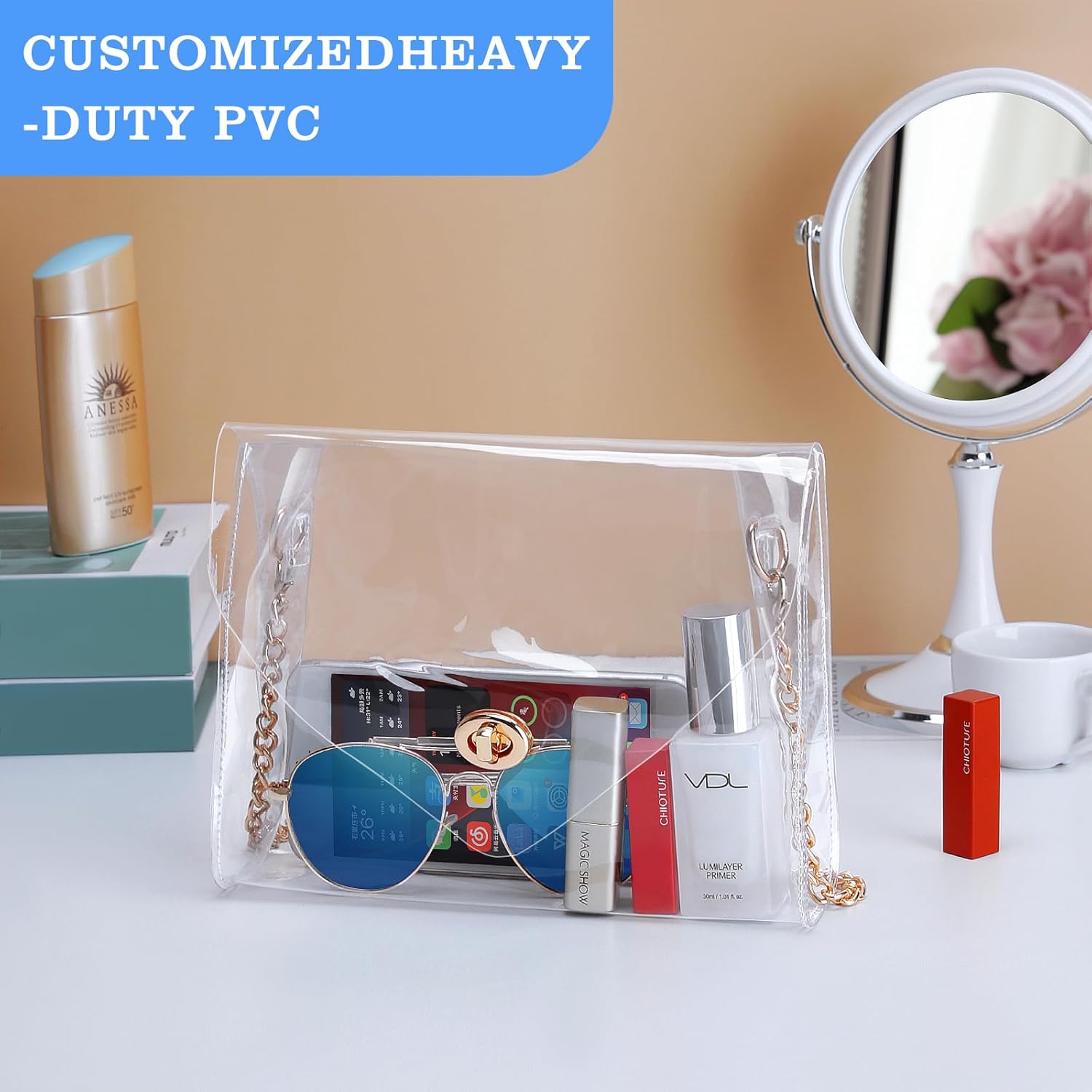 HAOGUAGUA Clear Purse for Women, Clear Bag Stadium Approved, See Through Clear Handbag for Concerts Sports Events