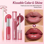 3 Pack Lip Combo Set - Matte Lip Liner Pencil + Hydrating Tinted Lip Balm + Plumping Lip Gloss, Non-Sticky, Long-Lasting, 3-in-1 Lip Makeup Kit for Plump, Hydrated & Glossy Lips (Juicy Plum Set)