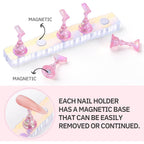 Etercycle 2 Set Nail Holder for Display Painting Nails - Aurora Acrylic Magnetic Practice Nail Stand Set - Fake Nail Holder for Press On Nails with Reusable Adhesive Putty (Aurora Pink)