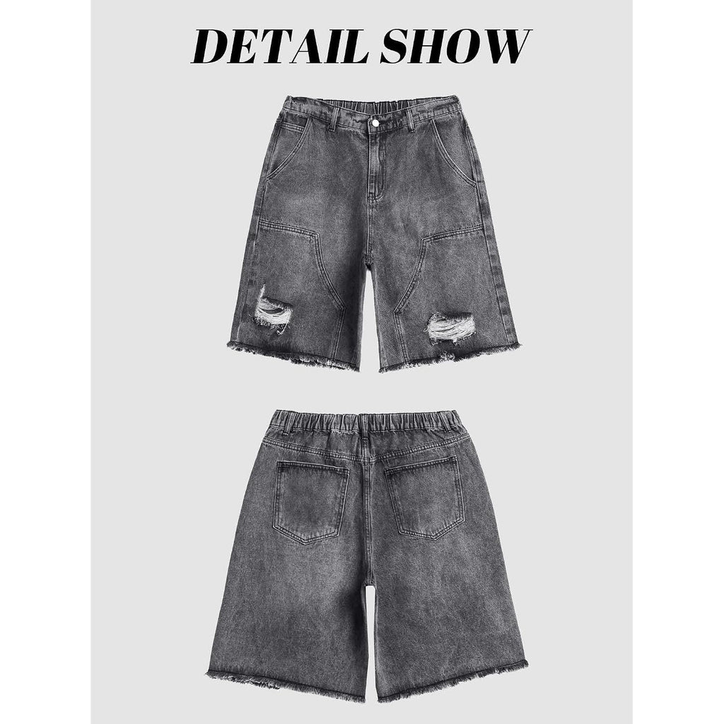 Mens Y2K Carpenter Baggy Jean Shorts, Ripped Jorts Wide Leg, Distressed Cargo Long Denim Shorts Loose Fit Streetwear Summer