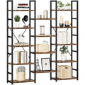 Numenn Triple Column 5 Tier Bookshelf, Bookcase With 14 Open Display Shelves, Adjustable Rustic Industrial Style Book Shelves, Modern Bookshelves For Bedroom, Living Room And Home Office, Vintage