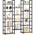 Numenn Triple Column 5 Tier Bookshelf, Bookcase With 14 Open Display Shelves, Adjustable Rustic Industrial Style Book Shelves, Modern Bookshelves For Bedroom, Living Room And Home Office, Vintage