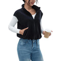 Women'S Full Zip Fleece Short Vest Warm Winter Sleeveless Stand Collar Sherpa Crop Coat