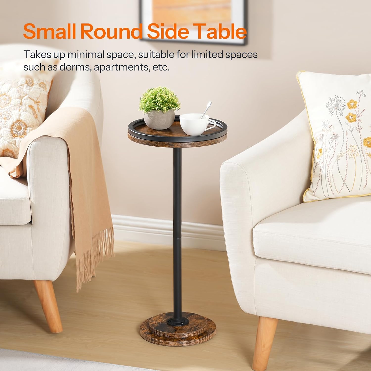 Hoobro Small Round Side Table, Drink Table, Coffee Martini Table With Pedestal Accent For Small Spaces In Living Room, Bedroom, Sofa Couch, Rustic Brown Bf168Bz01