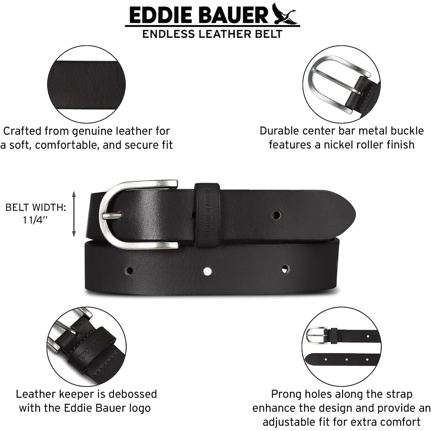 Eddie Bauer Women's Casual Leather Belts with Durable Metal Buckle