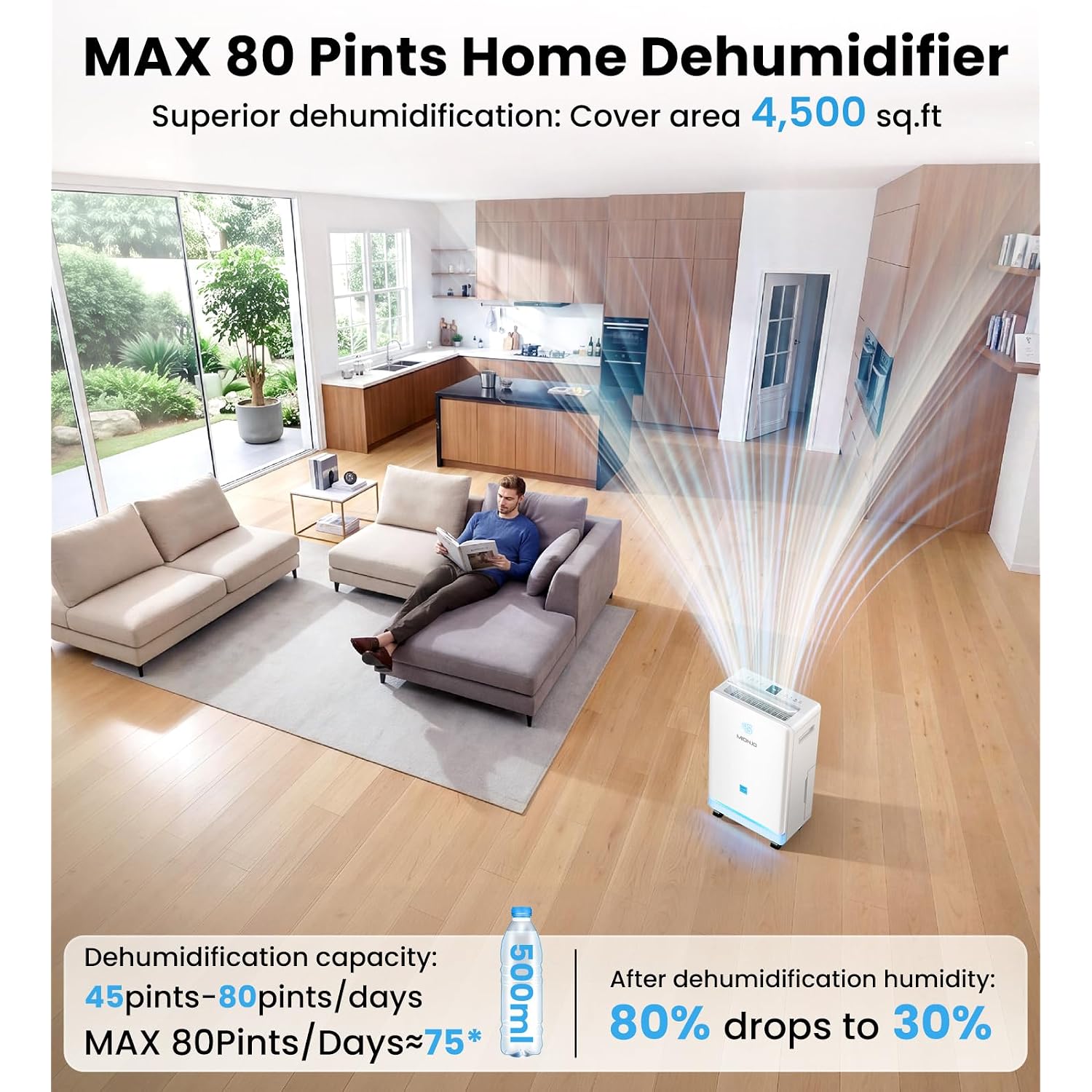 4500 Sq. Ft Dehumidifier For Basement Quilt Compressor Dehumidifiers For Home With Drain Hose, Energy Efficient, Intelligent Humidity Control, Dehumidifier For Bathroom, Bedroom, Office