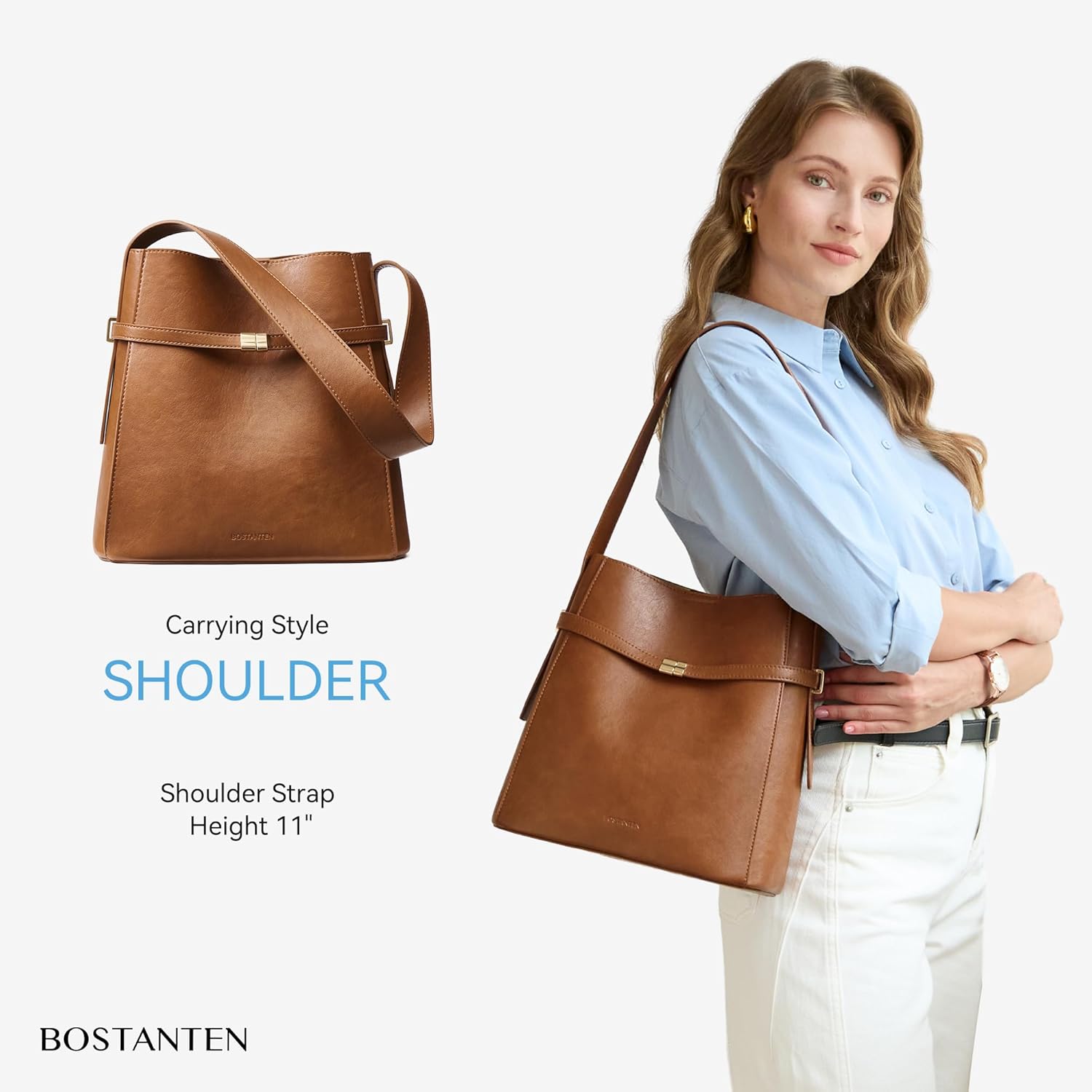 BOSTANTEN Bucket Bag Soft Vegan Leather Purses for Women Trendy Shoulder Handbags with Separate Pouch