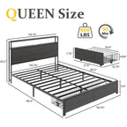 Lifezone Queen Bed Frame With 2-Tier Storage Headboard, Bedroom Metal Bed Frame With 2 Storage Drawers & Fast-Charging Station & Led, Noise-Free, No Box Spring Needed, Easy Assembly, Rustic Grey