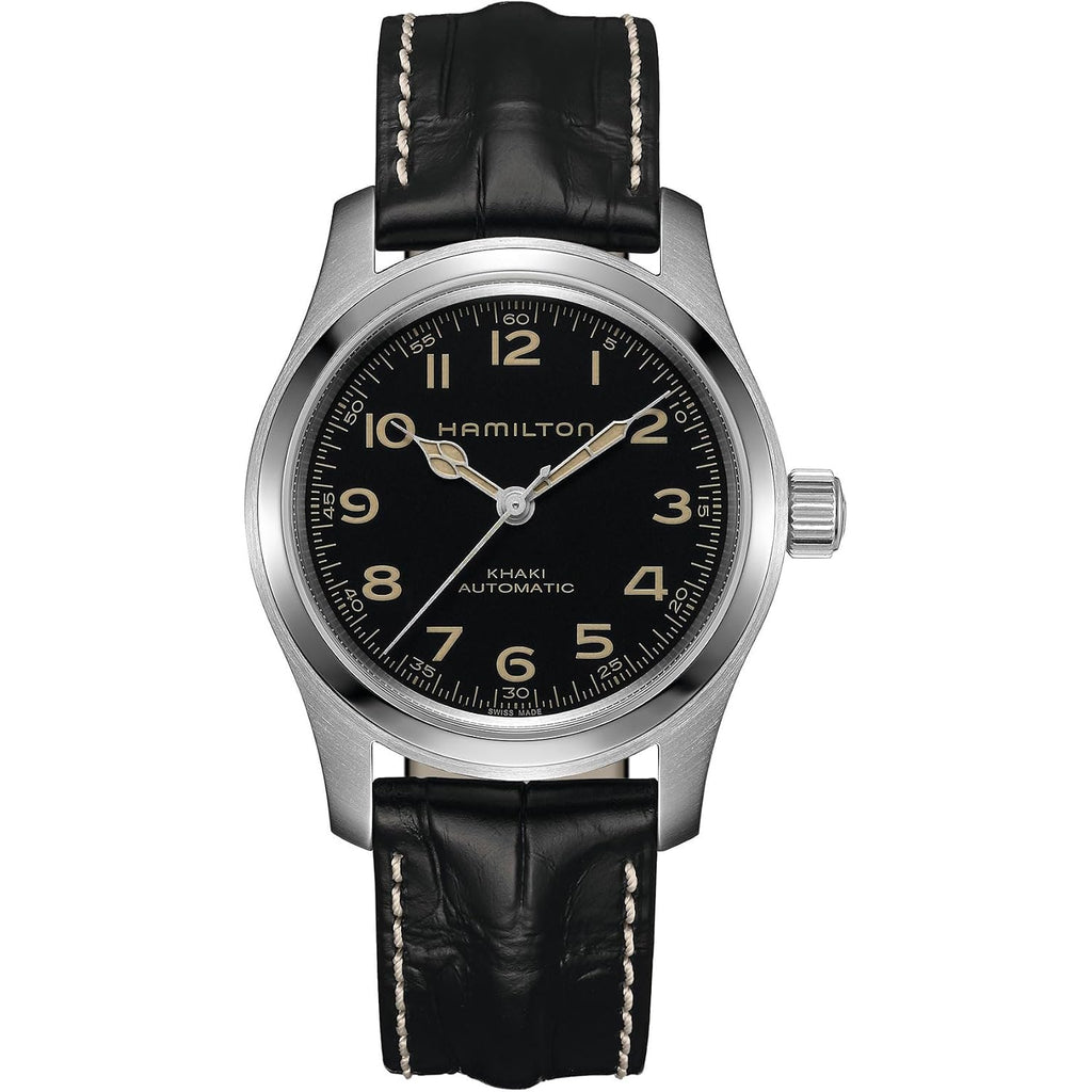 Hamilton Khaki Field Murph Automatic Men'S Watch, 42Mm Stainless Steel Case, Swiss Made, Black Dial Analog Wrist Watch For Men, 100M Waterproof, Sapphire Crystal, Cow Leather Strap