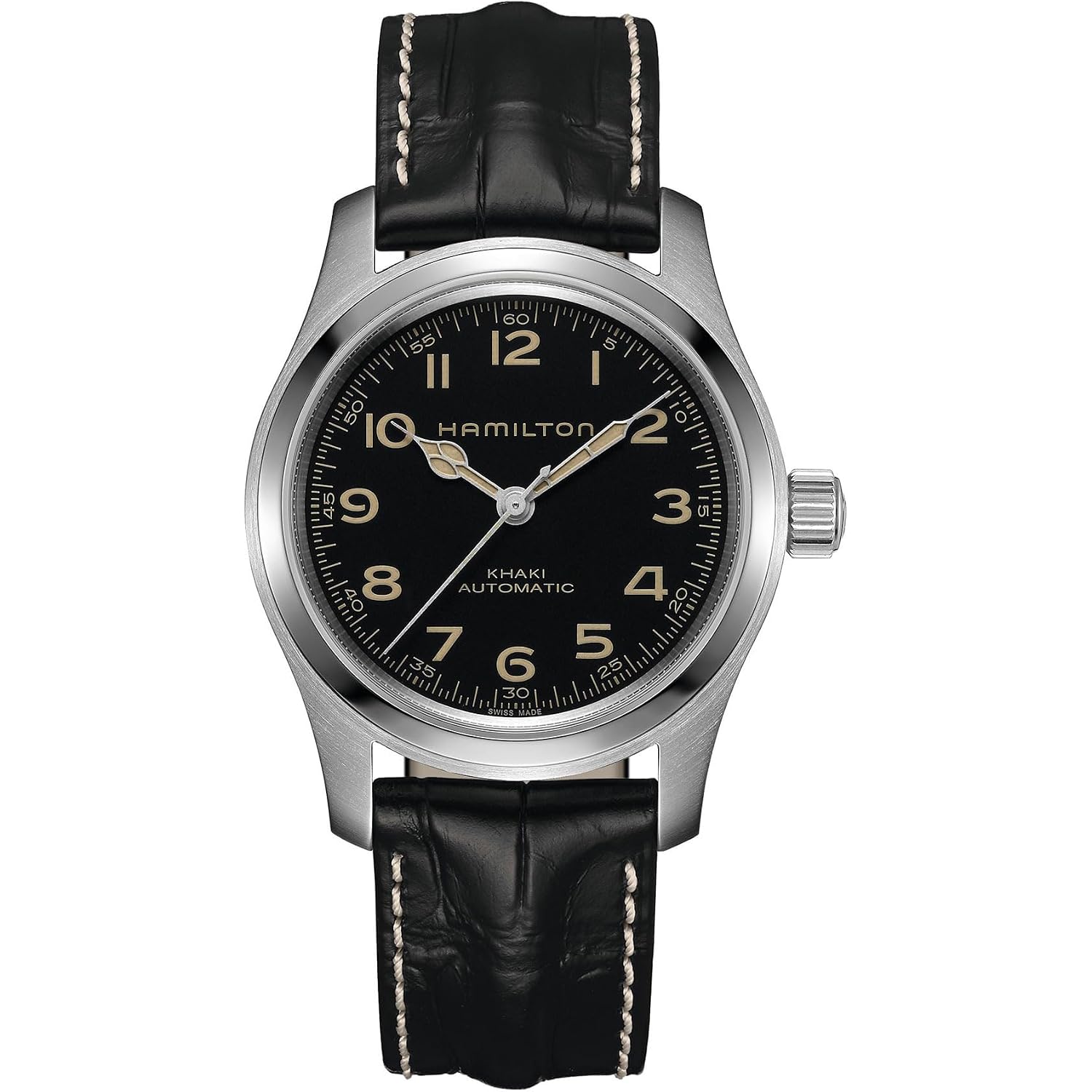Hamilton Khaki Field Murph Automatic Men'S Watch, 42Mm Stainless Steel Case, Swiss Made, Black Dial Analog Wrist Watch For Men, 100M Waterproof, Sapphire Crystal, Cow Leather Strap