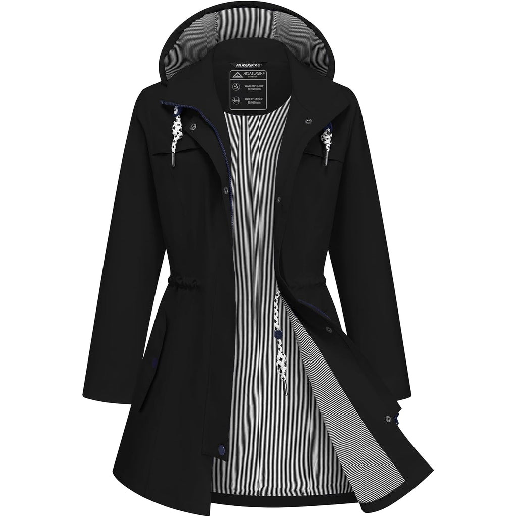 Rain Jacket Women Waterproof Long Lightweight Raincoat Hooded Windbreaker Outdoor Trench Coat S-3Xl