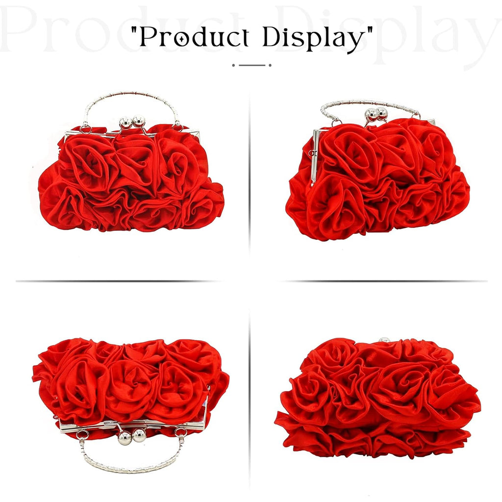JAMBHALA Women Evening Clutch Bag Floral Satin Small Purses with Detachable Strap for Wedding, Party, Prom