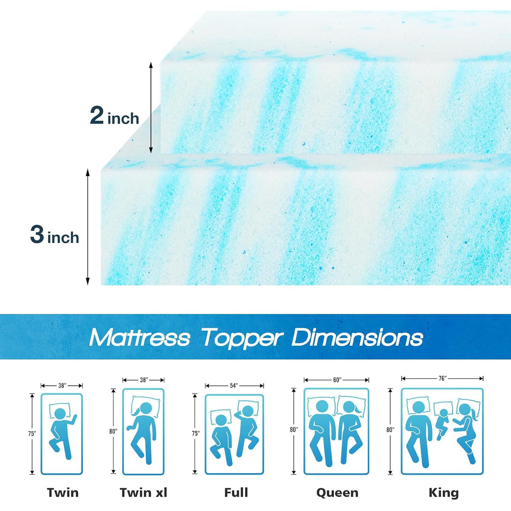 Sweetcrispy Memory Foam Mattress Topper Twin Xl, 3 Inch Thick Gel Infused Cooling Toppers Pad For Twin Xl Size Bed, Sleeper Sofa, Rv, Camper, Certipur Us Certified, Ventilated And Breathable