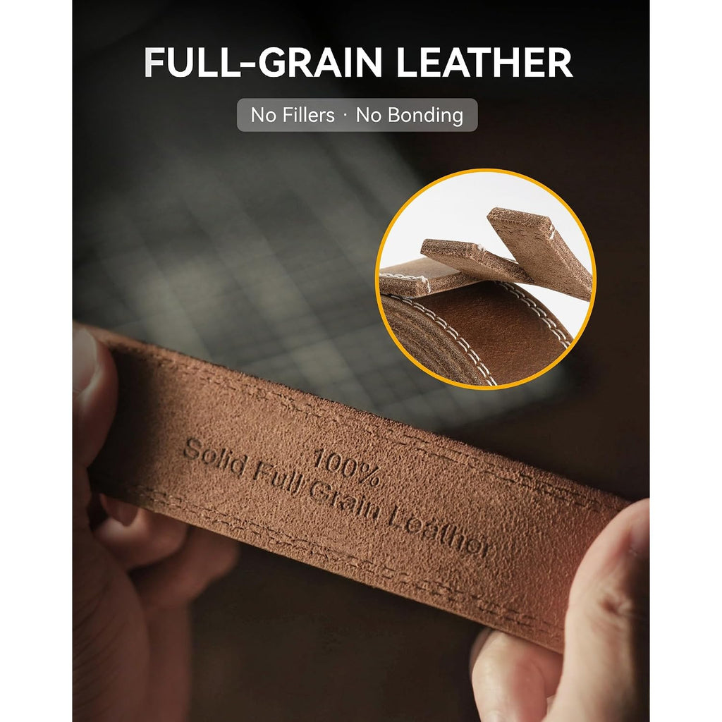 Chaoren Mens Belts Casual For Jeans - Full-Grain Leather, Durable Cowhide | Solid Buckle, Classic Style, Handmade, Daily Wear, Gift Box