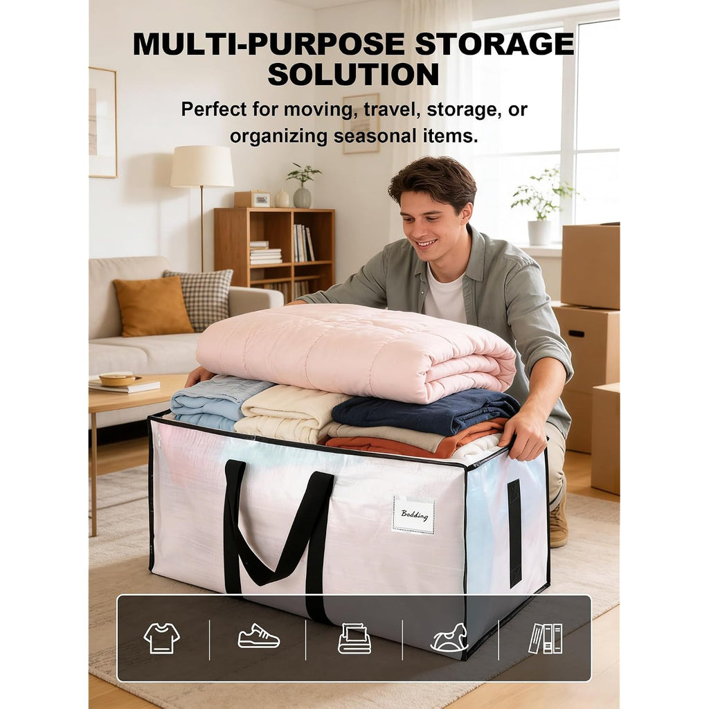 Supports 200Lbs Heavy Duty Moving Bags - Strong Zipper & Wrap-Around Handles - Water-Resistant Storage Totes, Durable Alternative To Moving Boxes - 8 Pack - Semi-Transparent