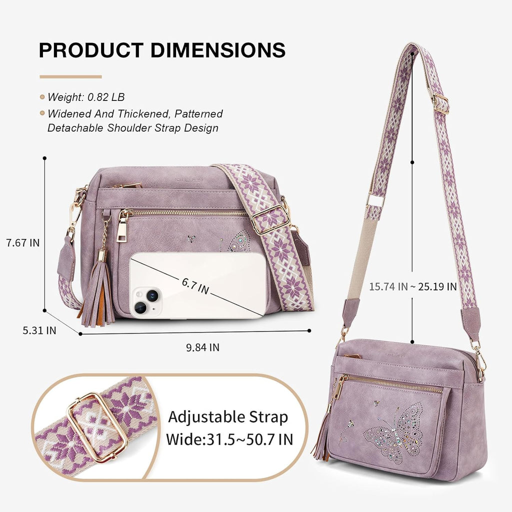 KITEVIUN Crossbody Bags for Women Trendy Leather Crossbody Purse Shoulder Handbags Butterfly Design