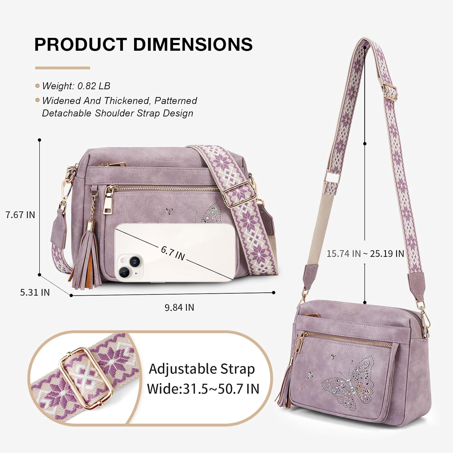 KITEVIUN Crossbody Bags for Women Trendy Leather Crossbody Purse Shoulder Handbags Butterfly Design