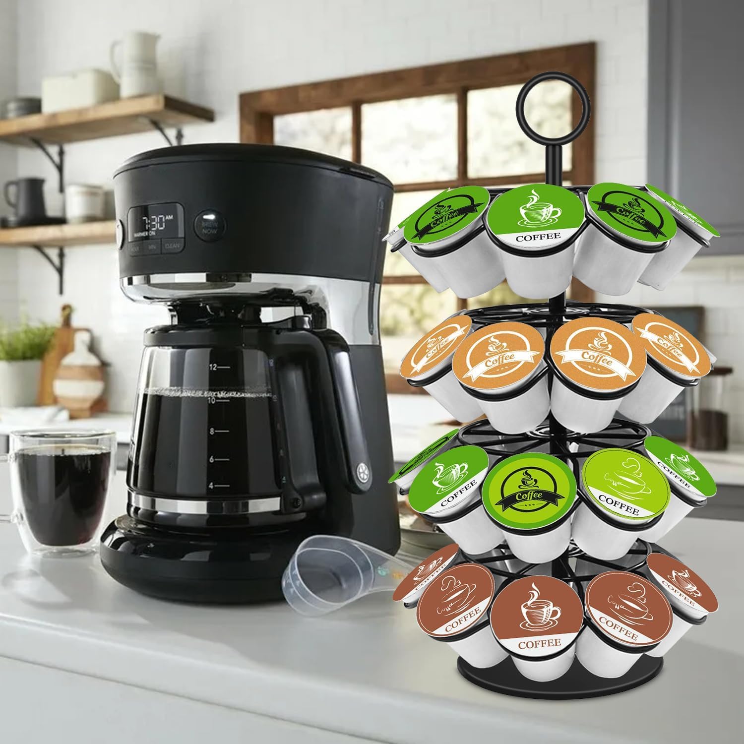 Kimiup Coffee Pod Holder, K Cup Organizer Compatible With K-Cups(36 Pods), Kitchen Detachable Coffee Pod Organizer For Countertop, Spins 360-Degrees