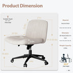 Cross Legged Office Chair, Armless Wide Chair'S For Vanity Desk, Criss Cross Comfy Chairs With Back, Desk Chair/S Of Height Adjustable Swivel, White