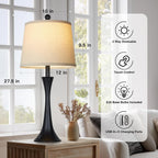 27.5" Table Lamps Set Of 2, Touch Bedside Lamps With Usb C+A Ports, 3 Way Dimmable Nightstand Lamps For Bedroom, Living Room, Office, Black Lamp With Beige Lampshade, Bulbs Included