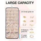 Bagsmart Hanging Jewelry Organizer Storage Roll With Hanger Metal Hooks Double-Sided Jewelry Holder For Earrings, Necklaces, Rings On Closet, Wall, Door, 1 Piece, Large, Black