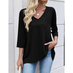 3/4 Length Sleeve Womens Tops V Neck Loose Fit Dressy Casual Blouse Flowy Shirts Plus Size Womens Clothing S-3Xl