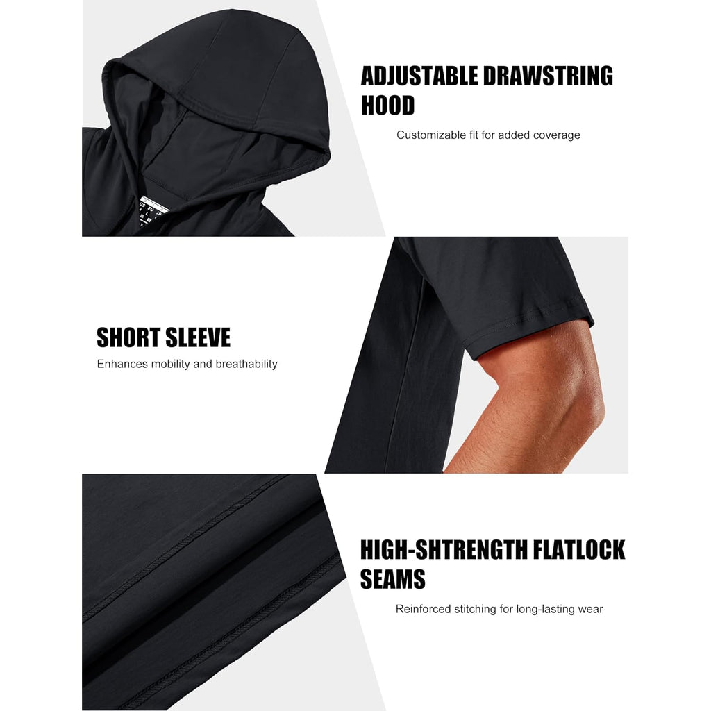 Magcomsen Men'S Short Sleeve Hoodie Workout Gym Athletic Cotton Lightweight Hooded T Shirts Sweatshirt
