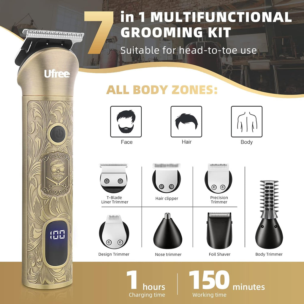Ufree Beard Trimmer For Men, Electric Razor Shaver, Cordless Hair Clipper Shaving Kit For Mustache Body Nose Ear Hair Facial, Adjustable Beard Grooming Kit Father Birthday Gifts For Men Husband Dad
