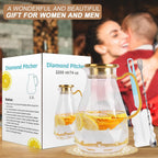 Glass Pitcher, 2.2 Liter Water Pitcher With Lid,Iced Tea Pitcher for Fridge,Carafe With Lid, Glass Water Jug For Juice, Milk, Cold Or Hot Beverages, 2 Quart