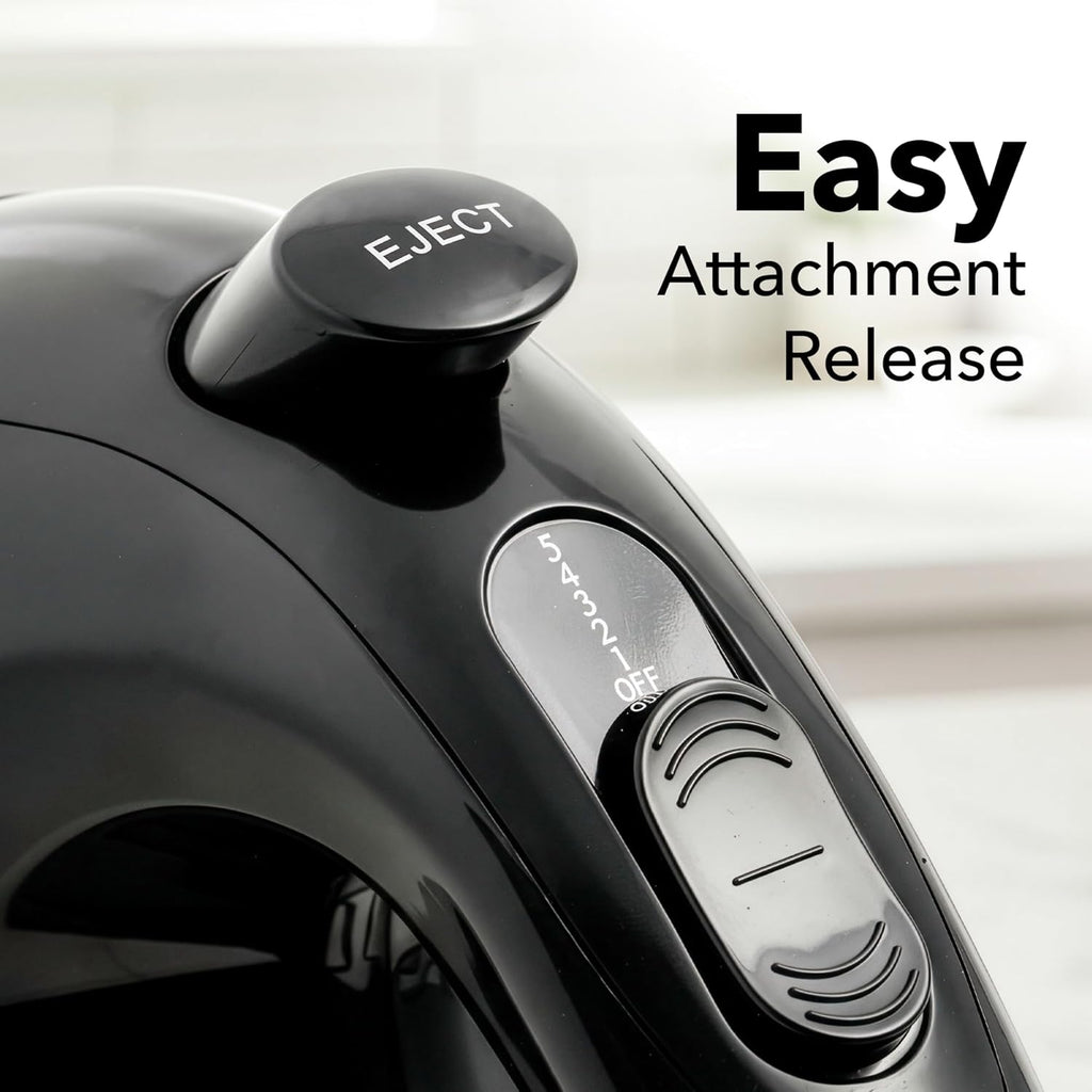 OVENTE 5-Speed Corded Electric Hand Mixer with Stainless Steel Whisks, Compact Portable Design with Snap-On Storage Case,150W Lightweight Handheld Mixer for Baking & Cooking, Black HM151B