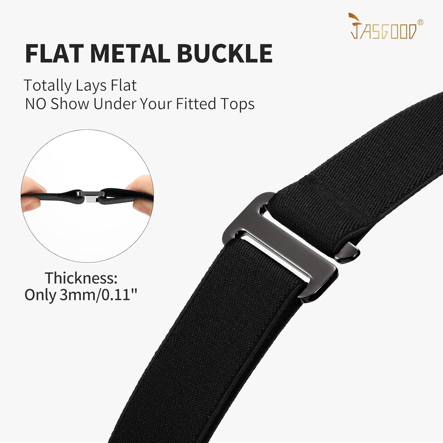 JASGOOD Women No Show Stretch Belt Elastic Web Strap Belt with Flat Buckle for Jeans Pants Dresses