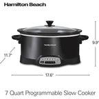 Hamilton Beach Portable 7 Quart Programmable Slow Cooker with Three Temperature Settings, Lid Latch Strap for Easy Travel, Dishwasher Safe Crock, Black (33474G)
