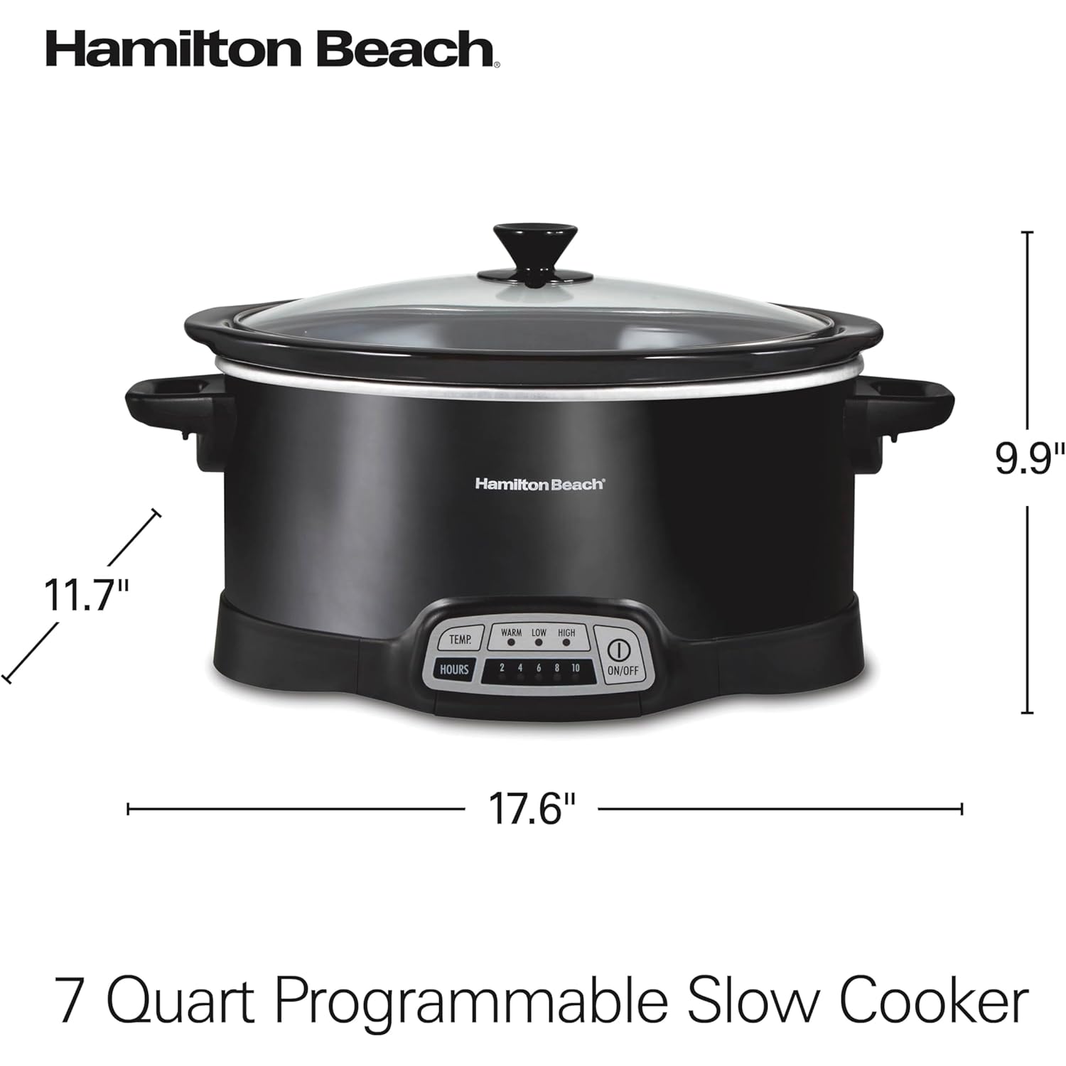 Hamilton Beach Portable 7 Quart Programmable Slow Cooker with Three Temperature Settings, Lid Latch Strap for Easy Travel, Dishwasher Safe Crock, Black (33474G)