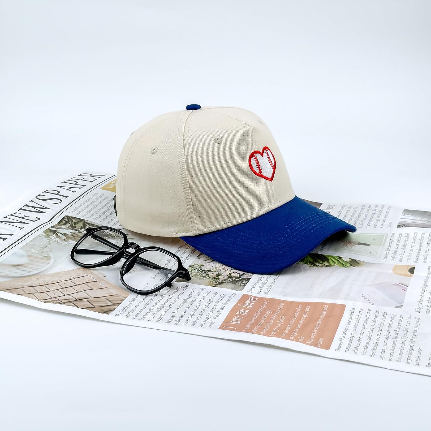 Embroidered Sports Baseball Cap with Love Heart, Two-Tone Adjustable Cotton Trucker Hat for Men Women Gifts Baseball Love Heart - Navy Blue