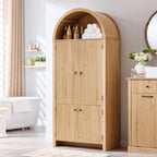 Ifget 71" Tall Arched Kitchen Pantry, Modern Fluted Wood Storage Cabinet With Doors, 3 Adjustable Shelves, 6 Door Shelves, Organizer, Versatile Cupboard For Kitchen, Bathroom, Natural