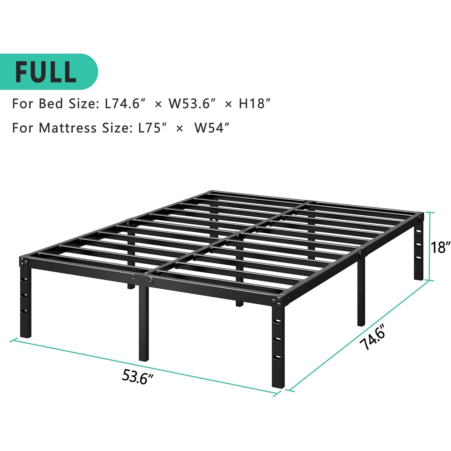 HLIPHA Metal Platform Bed Frame 14 Inch Tall,No Box Spring Needed,Full Size Bed with Heavy Duty Strong Support Slats,Easy to Assemble,Black